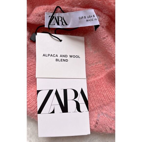 NWT Zara Pink Alpaca & Wool Blend Pointelle Cropped Top - Picture 10 of 12